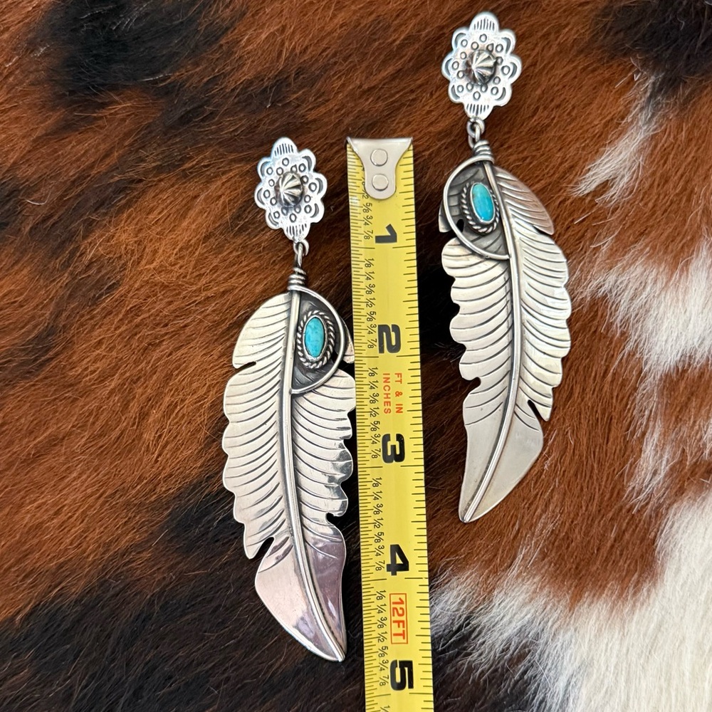 Jacqueline Smiley Western Vintage Revival JSVR silver turquoise feather earrings - Picture 8 of 9